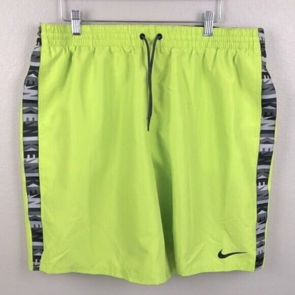 Nike Volley Swim Shorts Athletic Pull-on Atomic Green Logo Side Mesh Brief XXL - Picture 4 of 9